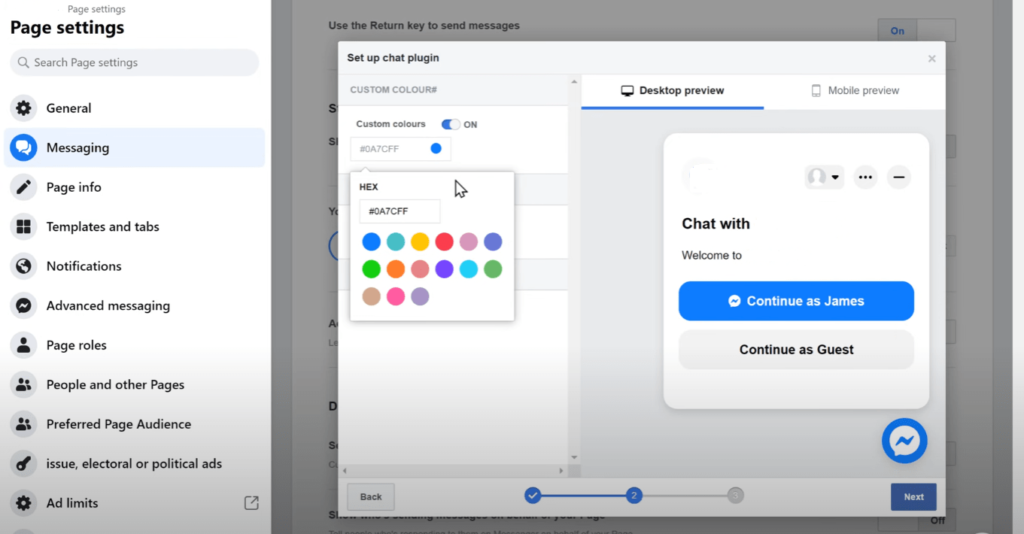 how to customize the color of facebook chat plugin